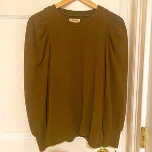 S Madewell Puff-Sleeve Top / Long Sleeve in Olive Green